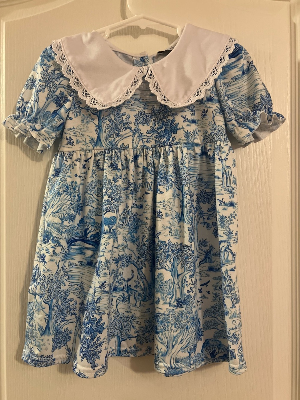 Abby & Evie Blue Toile Dress with Peter Pan Collar 18 mo